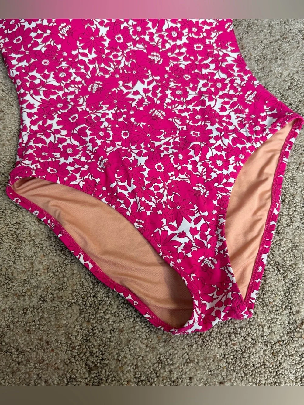 J. Crew One Shoulder One Piece Swimsuit Pink Floral Bow Size 10 Bathing Suit